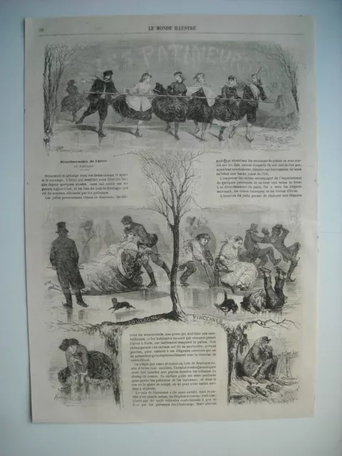 1864 Engraving. Vinvennes Wood And Wood Skating.