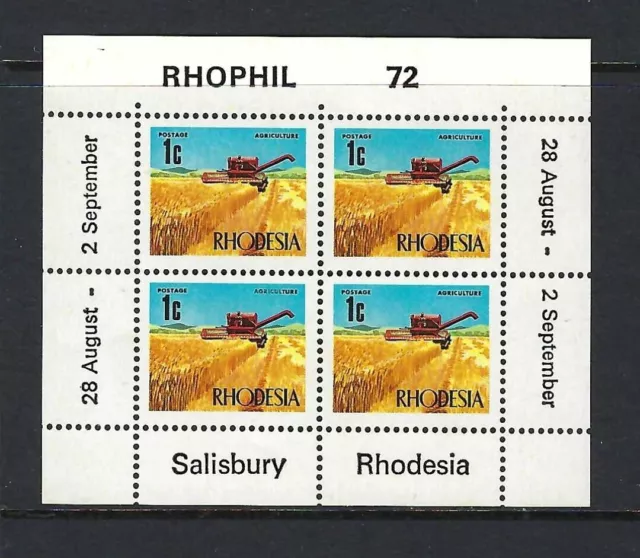 Rhodesia RHOPHIL 1972 1c Minisheet, imperf top. MUH.