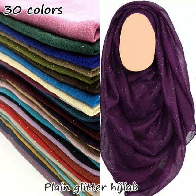 Sciarpa Donna Morbido Glitter Hijab Colore Semplice Luccicante Scialle Musulmano Lucente