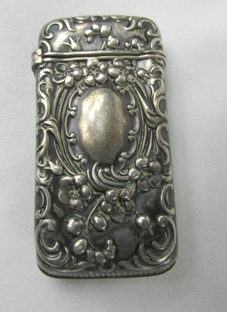ANTIQUE STERLING SILVER GORHAM Match Safe Case Floral Motif 4236 Pat ...