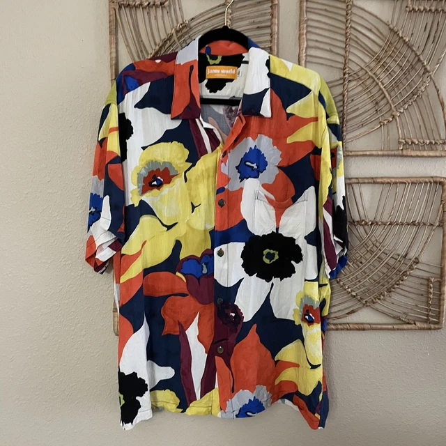 Jams World Bamboo Orchid Hawaiian Aloha Shirt Floral Art to Wear Men's Sz XL