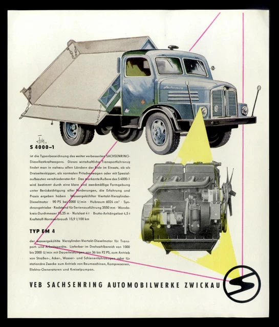 Grosse alte Werbung 1959 LKW  S 4000-1 VEB Sachsenring Zwickau  DDR