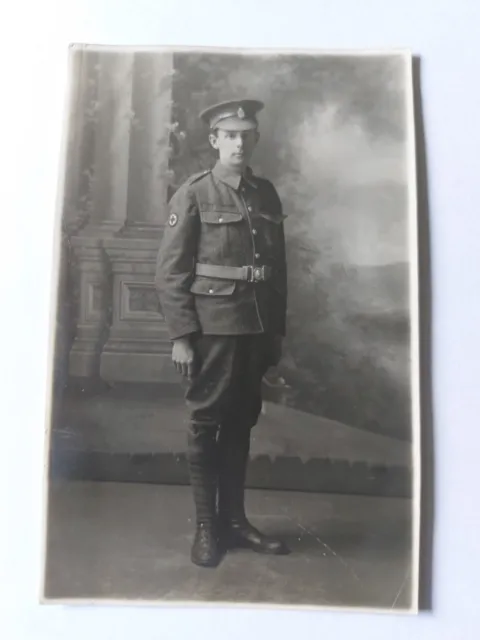 WW1 Postcard Soldier Posing In Studio