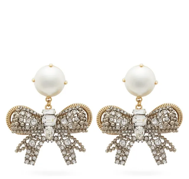 miu miu pearl & crystal embellished  bow earrings