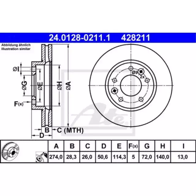 ATE 2x Bremsscheibe vorne 2740 belüftet für KIA Carnival II GQ 24.0128-0211.1