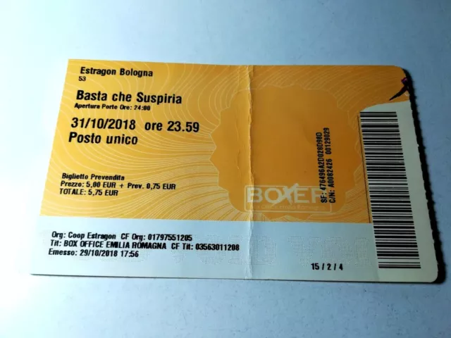 Biglietto Concerto Basta Che Suspiria Estragon Bologna 2018 Da Collezione!