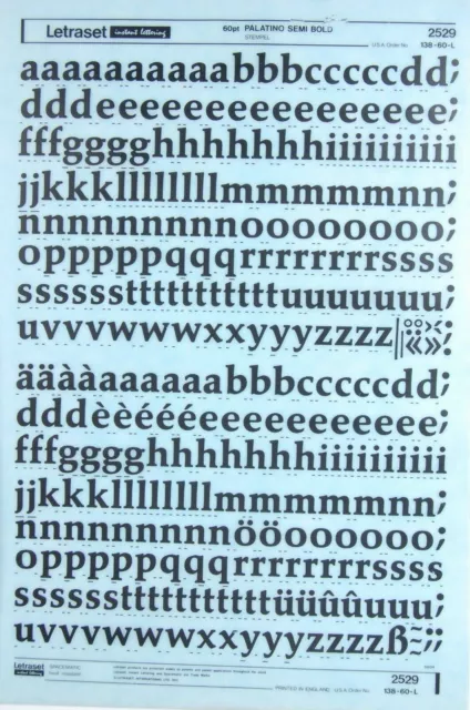 LETRASET Rub On Letter Transfers 72pt PALATINO SEMI BOLD (#2529) 13.2mm