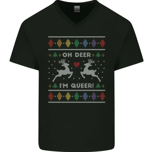 Natale Lgbt Oh Cervo IN Queer Gay Pride Uomo Scollo A V Cotone T-Shirt