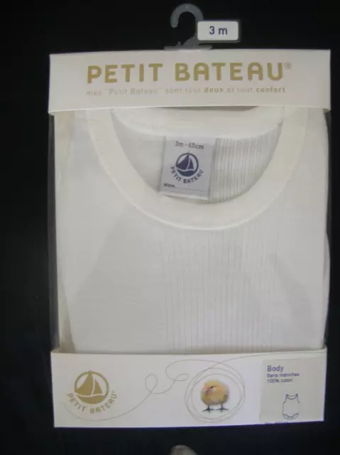 Body Petit Bateau, Gr. 3 m / ca. 60 cm, ärmellos, weiß, NEU