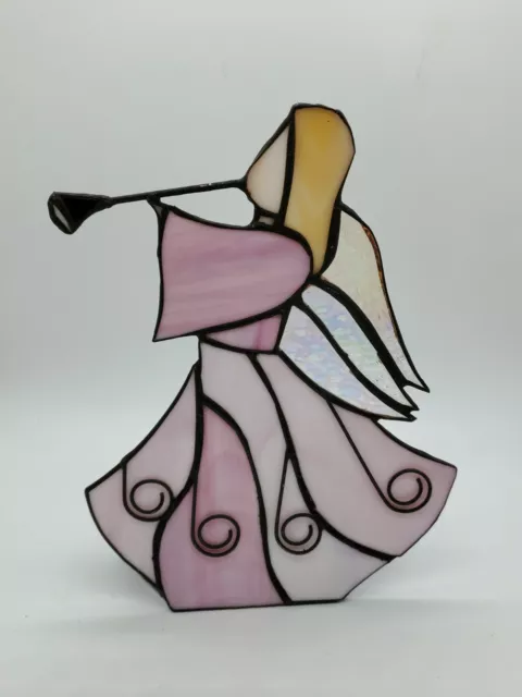 Candleholder Pink Stained Glass Trumpet Playing Angel B107