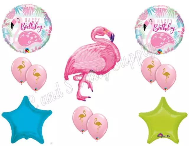 NEW!! Happy Birthday Pink Flamingo Luau Party Balloons Decoration Supplies Ocean