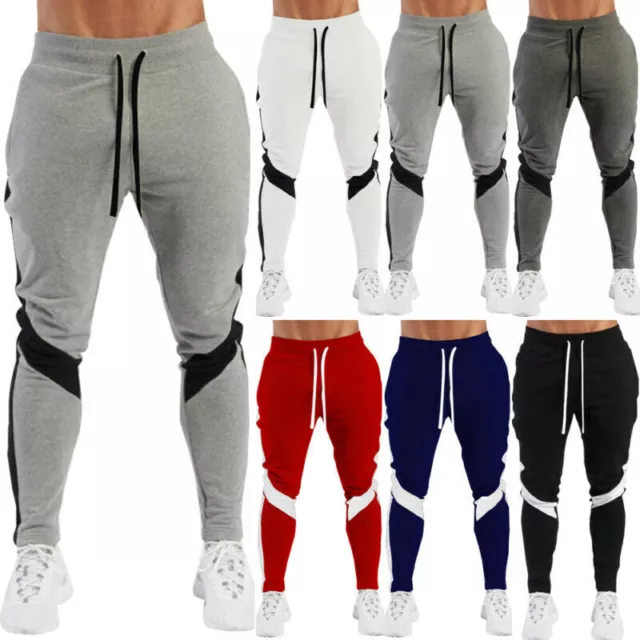 Mens Skinny Tracksuit Bottoms Gym Jogging Joggers Trousers Slim Fit Sweat Pants