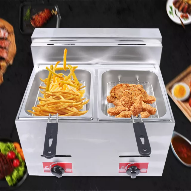 Commercial Countertop Gas Fryer Stainless LPG Deep Fryer Liquefied Gas 2 Basket