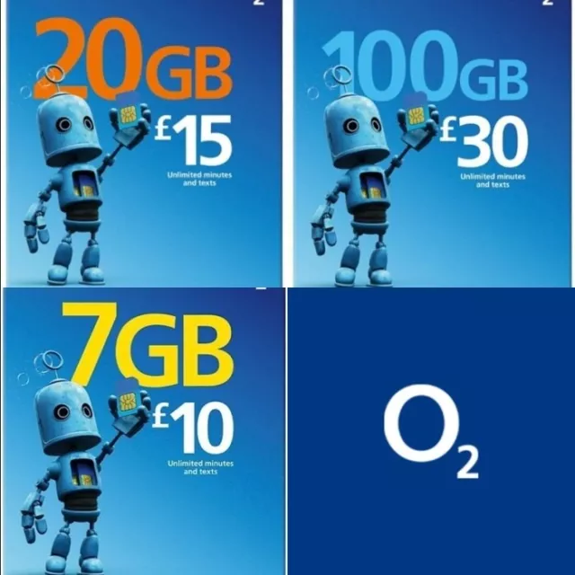 O2 Network SIM CARD Pay as You Go 02 UNLIMITED CALLS AND TEXTS 7GB / 100GB Data