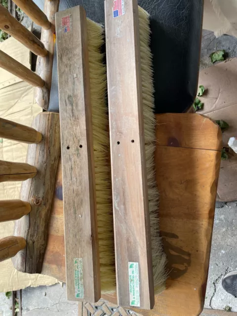 2 vintage industrial shop garage push broom head 24 inch floor sweeper brush
