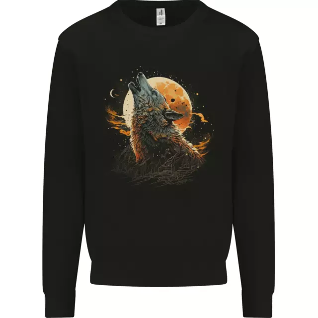 A Howling Wolf in the Moon Light Kids Sweatshirt Jumper