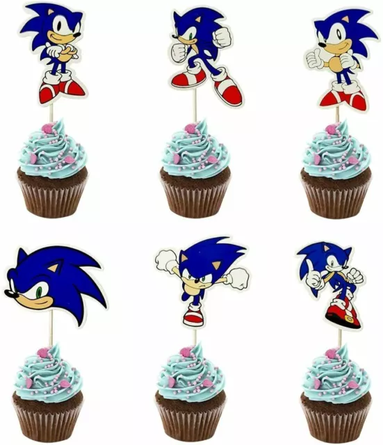 24 Pcs Sonic The Hedgehog Cake Picks Cupcake Toppers Birthday Party Decoration