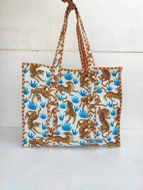 Sac À Main En Coton Pour Femme Imprimé Tigre Orange Rose Indien