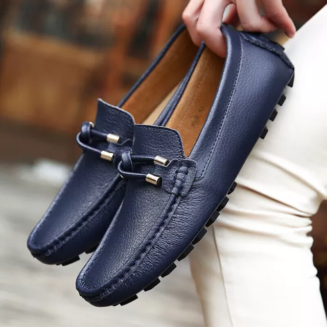 Men's Genuine Leather Casual Driving Moccasins Boat Shoes Slip On Loafers Flats