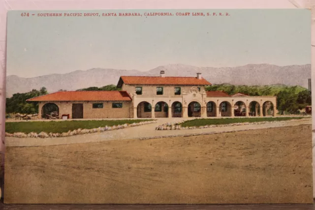 California CA Santa Barbara Southern Pacific Depot Coast Line SPRR Postcard Old
