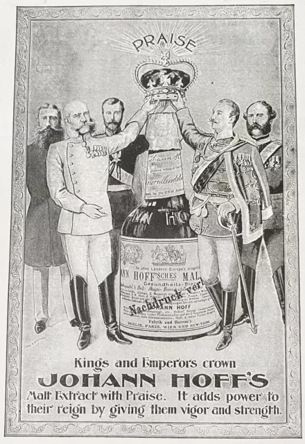 1897 JOHANN HOFF'S Health Beer Quack Medicine Vtg Print Ad~Kings&Emperors Crown