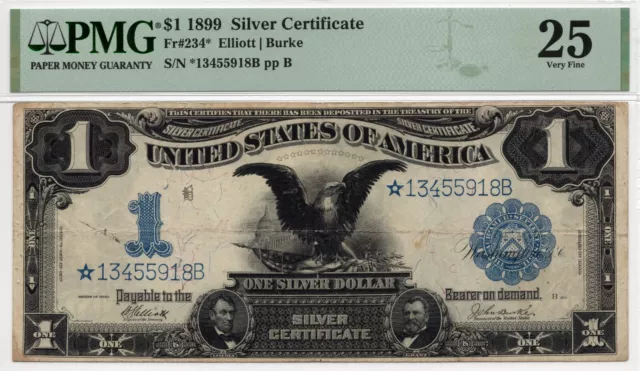 1899 $1 "Black Eagle" Silver Certificate STAR Note FR-234* - PMG VF25! Scarce!