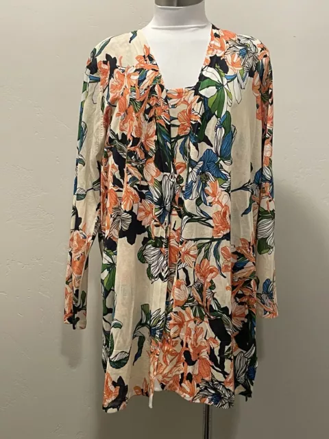 CHICO'S sz.3/XL Everyday Cardigan Sweater Tank Top Twinset Tropical Floral Knit