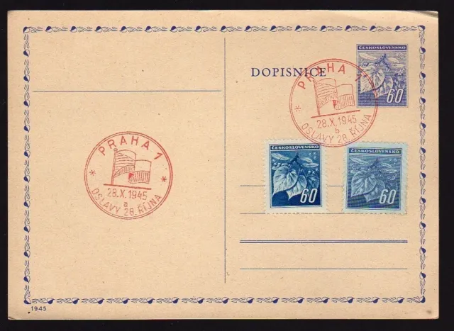 CZECHOSLOVAKIA 1945 CTO Commemorative pmk Postal Stationery Card