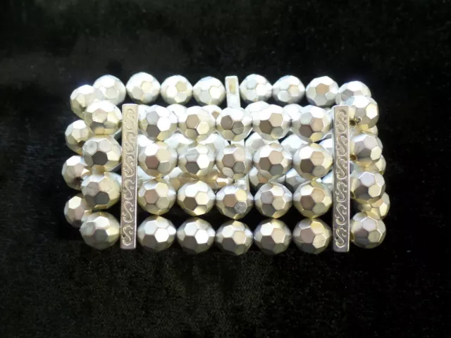 Silver Tone Faceted Bead Expansion 4 Strand Bracelet Costume Jewelry