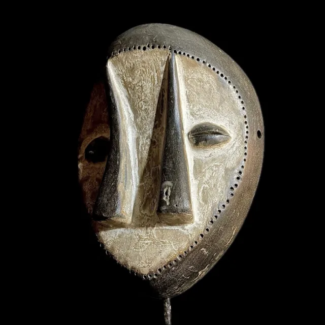 African Mask Tribal Face Wood Hand Carved Vintage Wall Hanging Lega Mask-9317