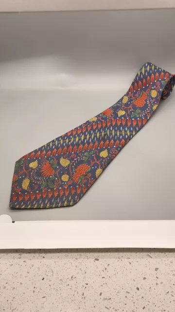 Vintage 1940s 1950s mens silk tie abstract fruit blue, red, green, yellow