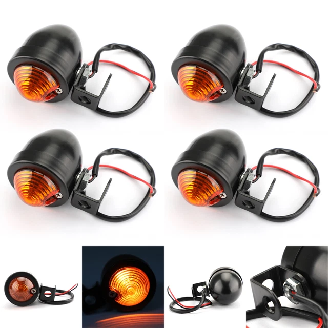 4x Universal Black Mini Turn Signal Light Vintage Motorcycle Bullet Bulb  AV