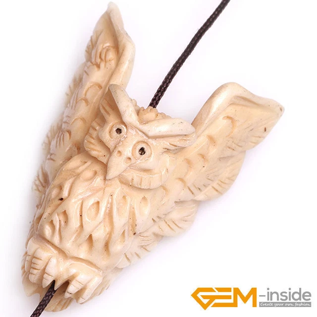 Hand Carved Bone Owl Eagle Animal Pendant Beads For Jewelry Making 1-3 Pcs