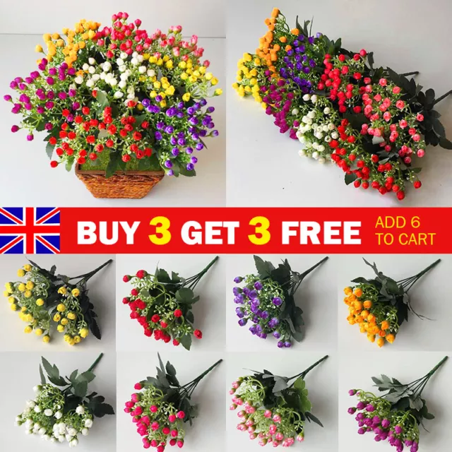 36 Heads Artificial Silk Flowers Bunch Wedding Home Grave Outdoor Bouquet UK