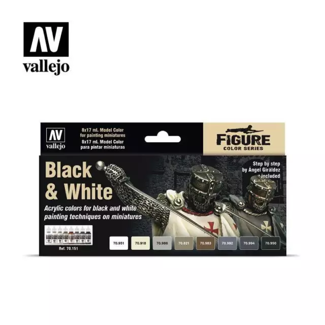 Set De Peintures Black & White Vallejo| 8 X 17ml|70151 Maquette Char Promo