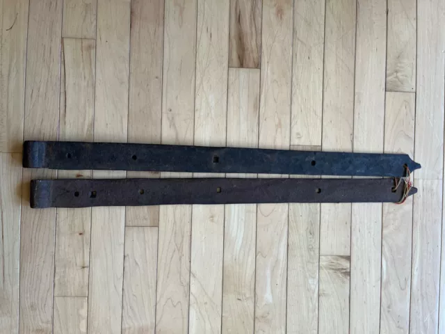 Antique hand forged strap hinges large old barn iron 