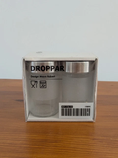 IKEA DROPPAR X 2 Frosted Glass Storage Jar with Lid New in Box Unused 3.5