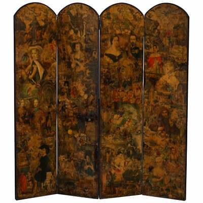 Rare Stunning 19Th To 20Th Century Romantic Decoupage Four Panel Folding Screen