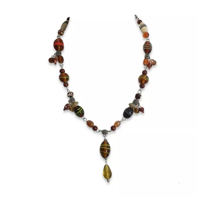 Handmade Brown Glass Lampwork Beaded Necklace Pendant Boho Hippie Tribal Gift