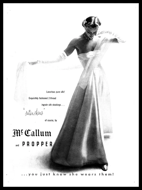 1950 McCallum and Propper pure silk woman dress vintage photo Print Ad (ADL2)