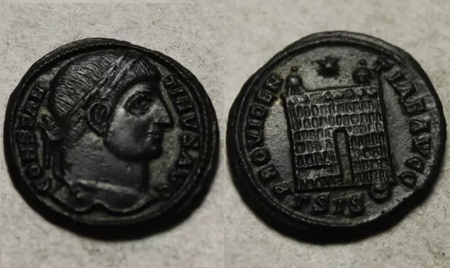 Constantine I Rare genuine ancient Roman coin Camp-gate star Siscia Crescent /EF