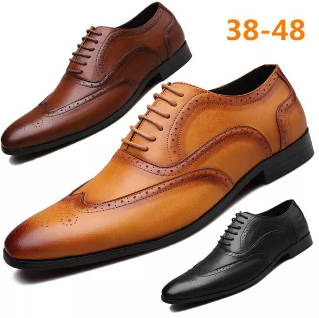 Men Formal Pu Leather Dress Office Oxfords Wing Brogues Lace Up Shoes Wedding