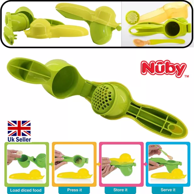 Nuby Food Masher Set Squeeze Fruit & Veggie Food Press, Portable Baby Food Maker