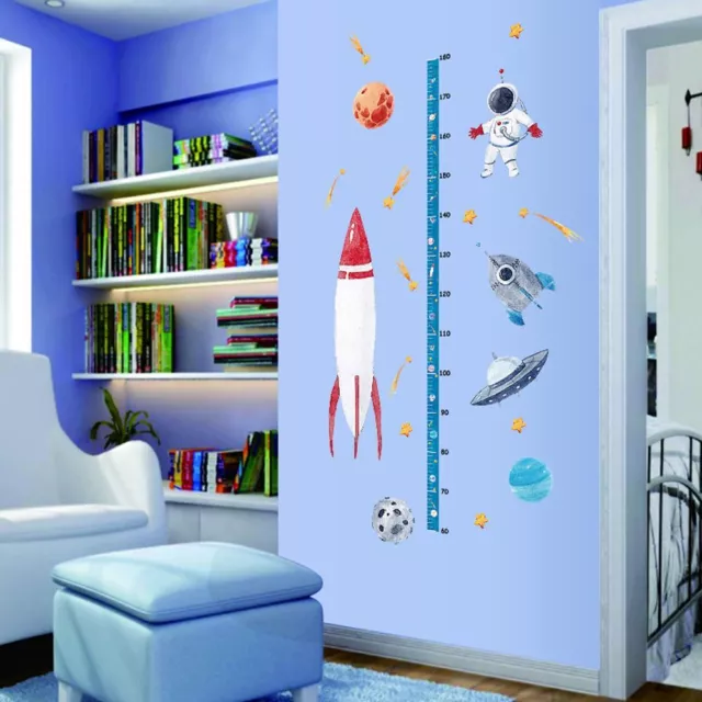 Kids Room Space Rocket Decals Height Wall Sticker Growth Chart Decorative Mural