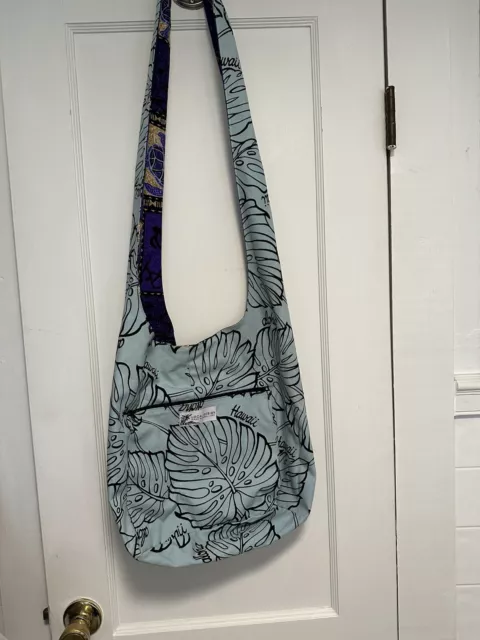 LOCAL DESIGN Made in Hawaii  Blue & White Tote Bag Beach Bag Purse Palm Leaves