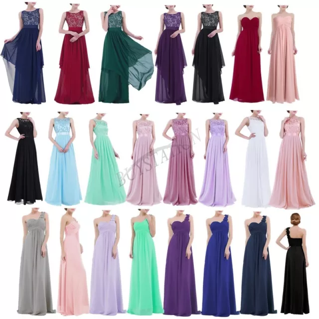 US Women's Crochet Lace Wedding Bridesmaid Evening Gown Long Formal Prom Dress