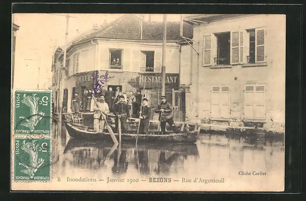 CPA Bezons, Floods de January 1910, Rue d'Argenteuil, flood 1910