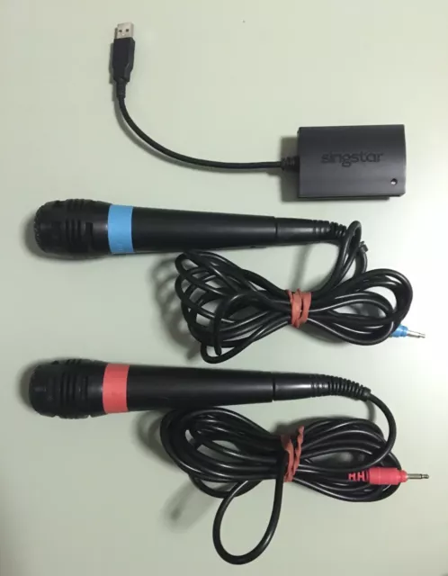 Pair Of Singstar Microphones with USB Adapter - For Playstation 2/3- PS2/PS3 VGC
