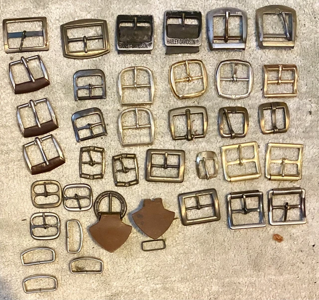 Junk Lot of 35+ Vtg Belt Buckle Various Types of Metal Brass Silver Gold Tone