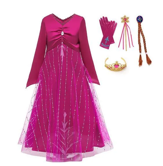 NUOVO set costume da festa rosa principessa congelato Elsa bambine